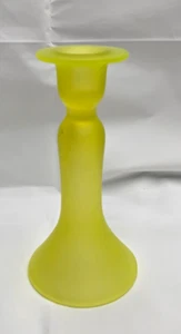 Vintage Yellow Satin Uranium Glass Candlestick /Candle Holder Frosted MCM - Picture 1 of 9