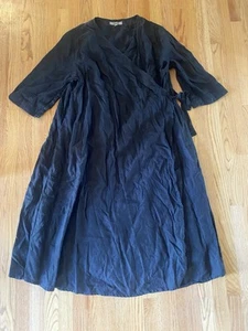 FLAX 100% Linen Midi Wrap Dress Half Sleeve Black 2G 2X - Picture 1 of 6