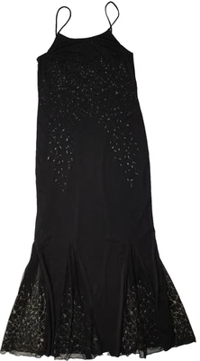 Women Black Formal Long Straight Maxi Dress Embelished Floral Beaded Patterns - Image 1 of 4