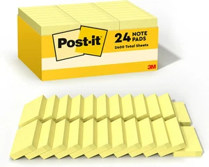 Post-It Notes, 1/3/8 X 1 7/8 In, 24 Sticky Notes Pads, 100 Sheets per Pad, Canar - Picture 1 of 12