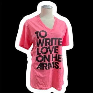 🖤 To Write Love On Her Arm 🖤: Women’s V-Neck Pink T-shirt • Large • NWT • - Picture 1 of 9