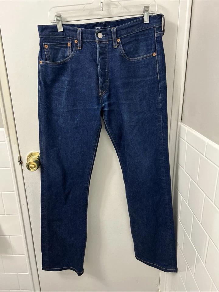 Jeans Levis 501 De Colección Para Hombres 32x34 Azul Hecho y Hecho a Mano Ribete Big E Denim Original Foto 1 de 4