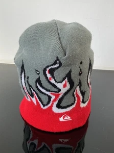 Vintage Quicksilver Flame On Beanie Y2K Red & Grey Rare Adults One Size - Picture 1 of 5