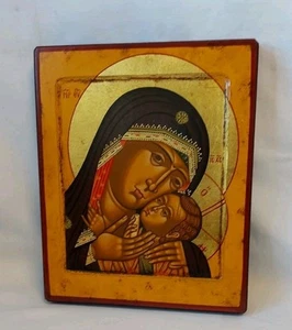 Byzantinische Griechische Ikone .Heilige Muttergottes m.Goldfolie Vintage - Bild 1 von 5