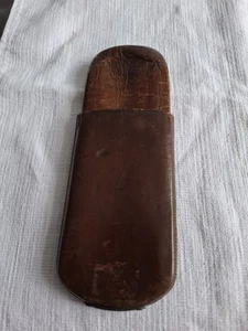 Antique Brown Leather 2 capacity Cigar Case/Pouch Combination Match Striker - Picture 1 of 6