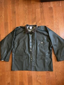 Carhartt Jacket Mens Size Large Regular C64GRN PVC Rain Coat Fisherman EUC - Picture 1 of 19
