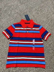 Tommy Hilfiger Boy Short Sleeve Stripe Polo Shirt Orange/Blue Small Size 6-7 New - Picture 1 of 4