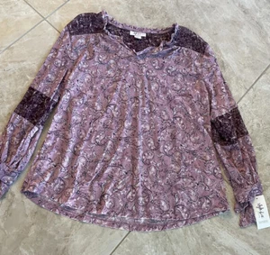 Style & Co Printed Tie-Sleeve Top Paisley Dance Size Petite L Long Sleeve - Picture 1 of 3
