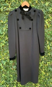 VTG Oscar De La Renta Dress Black With Velvet Sleeves & Top Bow Elegant Size 8 - Picture 1 of 17
