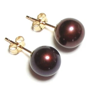 Pendientes de perlas de chocolate cultivadas 7,5-8 mm AAA en oro amarillo o blanco 14K - Imagen 1 de 4