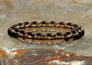 100% Natural Smokey Quartz Gemstones Bracelet 8mm Round Beads Wholesale Lot - Picture 1 of 12