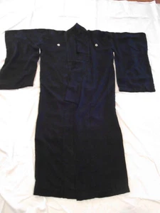 Antique Silk Handsewn 1930s Kimono Solid Black with White Lining Dragonfly Kamon - Picture 1 of 5
