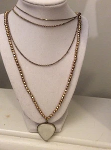 $34 Lucky Brand Multi Strand Gold  Tone Chain White Tear Drop Necklace ITEM 196  - Picture 1 of 6