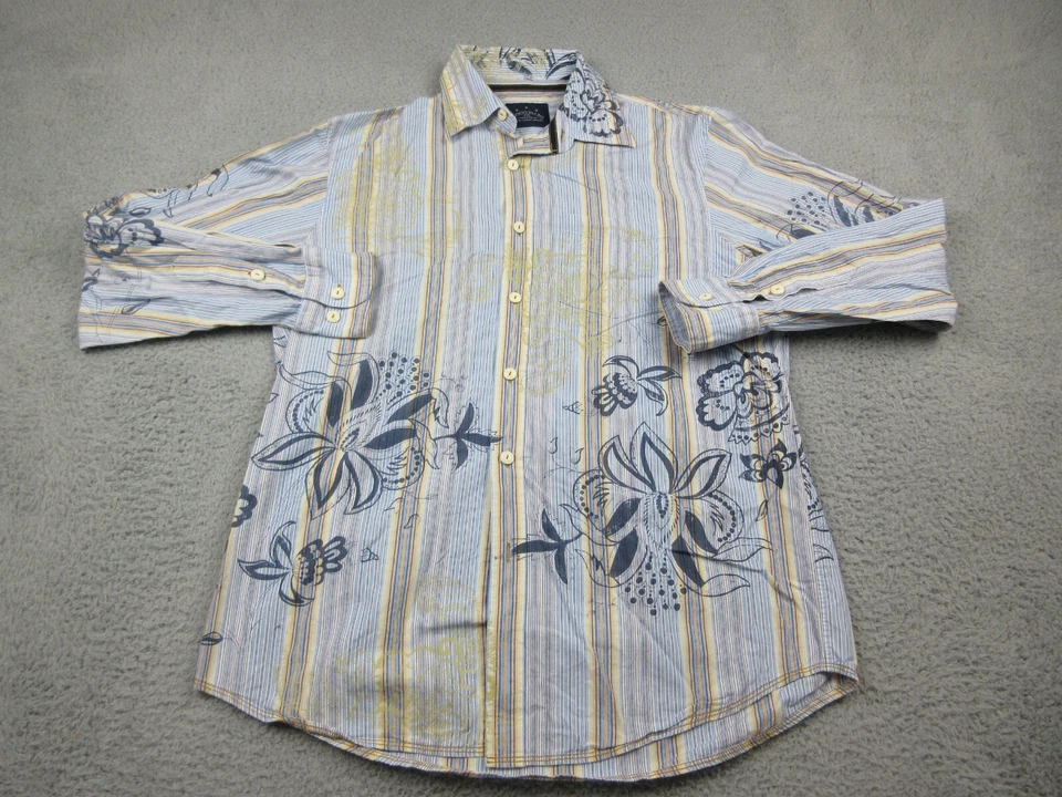 Indigo Palms Shirt Mens Medium Blue Floral Button Up Cotton Tommy Bahama - Image 1 of 4