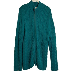 Croft & Barrow Womens Cable Knit Cardigan XL Green Longline Full Zip Mock Neck - Picture 1 of 6