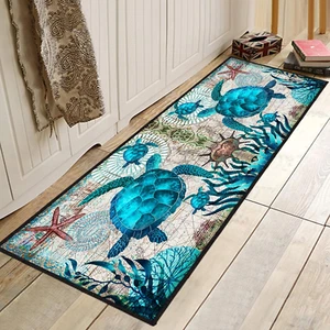 Coastal Kitchen Runner Rug – Sea Turtle Beach Theme – Non-Slip, Washable, 2x6 ft - Picture 1 of 6