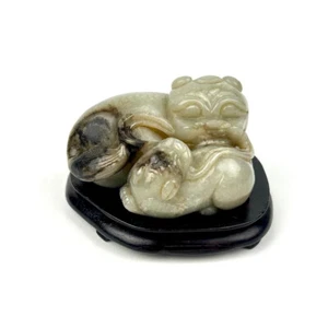 ⭕️Fine 18th Century Chinese White Jade Russet Nephrite Carving, Foo Dogs - Picture 1 of 5