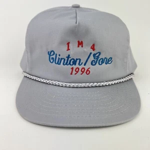 Vintage 1996 Clinton Gore '96 Hat Cap Strap Back Grey Embroidered Rope I’m 4 - Picture 1 of 10