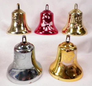 5 Bradford Christmas Ornaments Bells Hard Plastic Stencils Multi Color MCM #739 - Picture 1 of 11