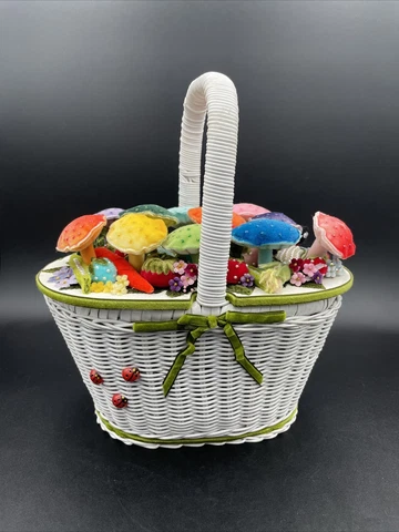 Vintage Large Handmade Easter Picnic Basket - 11” H - Multicolor Country Cover