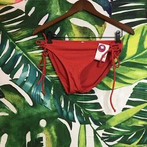 NWT $26 SO Juniors XL Fiesta Red Side Tie Swim Tropical Ribbed Bikini Bottoms - Picture 1 of 7