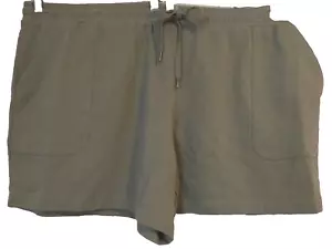 TERRA & SKY OLIVE GREEN KNIT SHORTS Elastic Waist Front Pockets Sz 3X - Picture 1 of 8