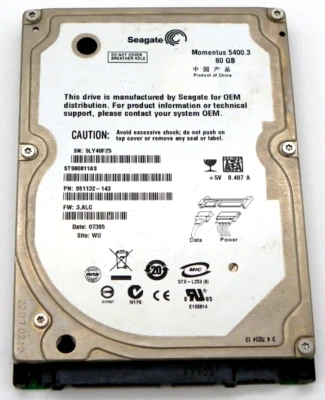 Seagate Momentus 5400.3 80GB Internal Laptop 5400RPM, 2.5" ST980811AS HDD - Image 1 of 2