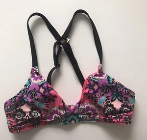 Nanette Lepore Women's Padded Cross Back Bikini Swim Top Pink Green Size Medium - Picture 1 of 11