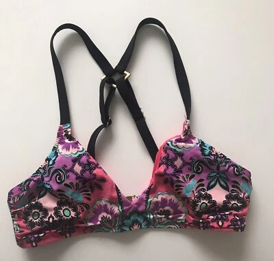 Top de natación de bikini Nanette Lepore acolchado espalda cruzada rosa verde talla mediana para mujer Foto 1 de 4