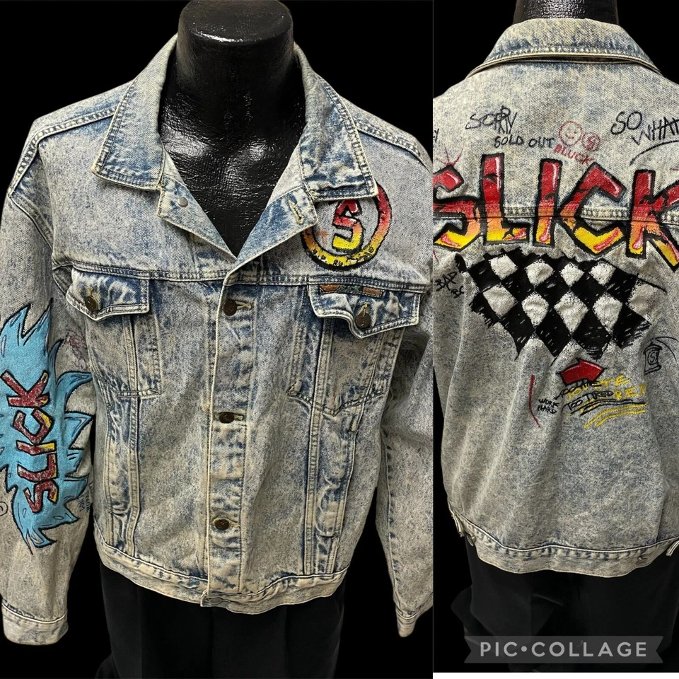 De Colección Años 80 90 Slick ACID WASH Azul Jean PUNK Rock SKATER STREETWEAR Chaqueta Denim Foto 1 de 4