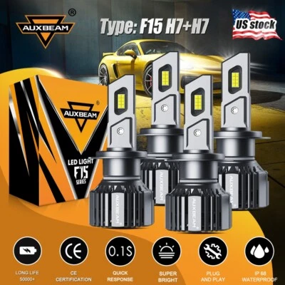 For Mercedes-Benz C250 C300 C350 4X Combo H7 Headlight High & Low Beam LED Bulbs - Image 1 of 4