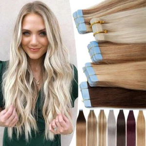 CLEARANCE Tape in Russian Remy Human Hair Extensions Skin Weft Blonde THICK 150G - Picture 1 of 68
