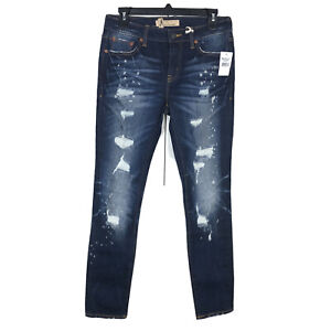 NWT Rock Revival Distressed Skinny Jeans Size 27 - Paint Splatterd Indigo Blue