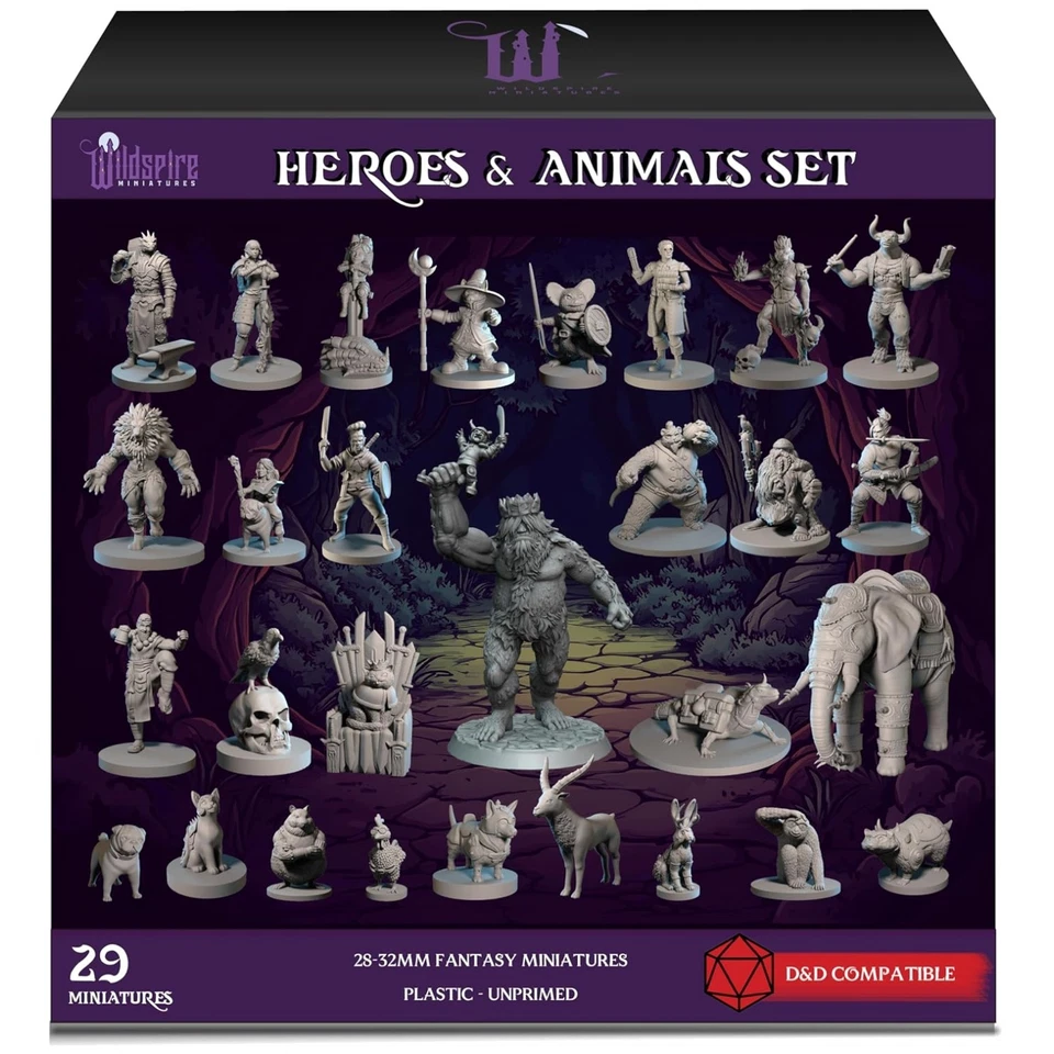 28 Miniatures Hero & Animals for DND Miniatures 28mm BULK Dungeons and Dragons M