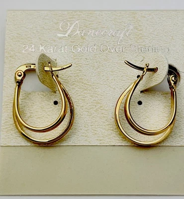 DaneCraft 24KT Gold Over 925 Sterling Silver Double Hoop Pierced Earrings - Image 1 of 4