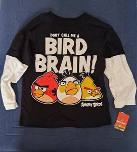 ANGRY BIRDS T -shirt long sleeve BOY youth size 6 black new with tags - Picture 1 of 3