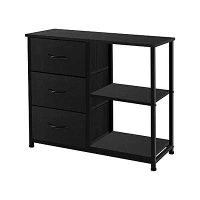  Cômoda de tecido marrom rústico, unidade organizadora de 4 gavetas com 2 prateleiras, preta - Imagem 1 de 4