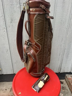 Vintage HOT-Z Cart Golf Bag  Leather  Canvas  - 6 Way With Club Cover USA - Image 1 of 4