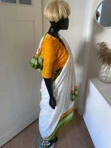 Damen Mädchen Sari Saree 2 Blusen Unterrock Baumwolle orange Fasching - Bild 1 von 7