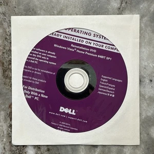 Microsoft Windows Vista Home Premium 64 Bit SP1 DELL Reinstallation DVD Disk - Picture 1 of 2