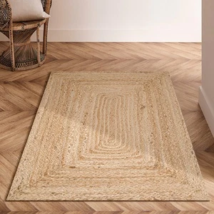 Hand Woven Jute Braided Rug 2'x3' - Natural, Boho Reversible Floor Carpet for... - Picture 1 of 7