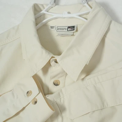 Camisa REI Para Hombres Extra Grande Crema Blanca Abotonada Ventilada Senderismo Pesca UPF 40+ Foto 1 de 4