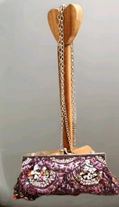 Vintage Summer Purple Shoulder Beaded Sequined Party Wedding Prom Clutch - Picture 1 of 7