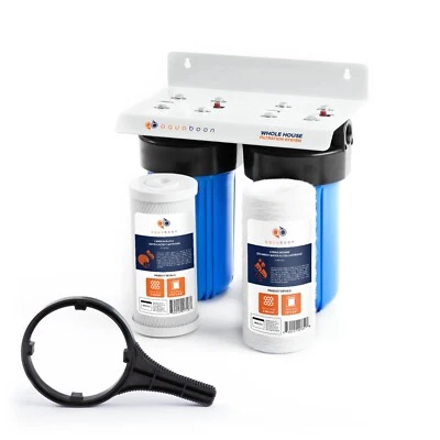 2-Stage Big Blue 10" Whole House+Bracket+String Wound Sediment + Carbon Filters - Image 1 of 4