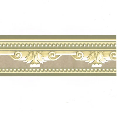 建筑珠成型卷轴叶橄榄绿色金色小号墙纸边框 — 第 1/4 张图片