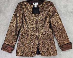 Essence Jacket Womens Size 8 Bronze Metallic Paisley Button Front Vintage Blazer - Picture 1 of 10
