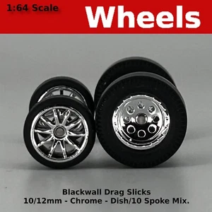 Muscle Car - Piatto Cromo/10 Raggi Blackwall Drag Slicks - 10mm/12mm per Hot Wheels - Foto 1 di 5