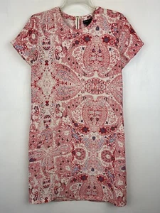 Adrienne Vittadini Womens Dress Casual Size 2 Shift Print Zip Short Sleeve Red - Picture 1 of 10