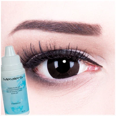 Fun farbige crazy Kontaktlinsen Black Out Halloween + Pflegemittel schwarz