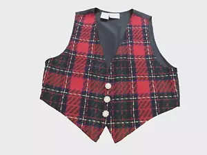 Vtg BENTLEY Vest Sz L Red Black Green Blue Plaid fancy Buttons Front Back Tie - Picture 1 of 5